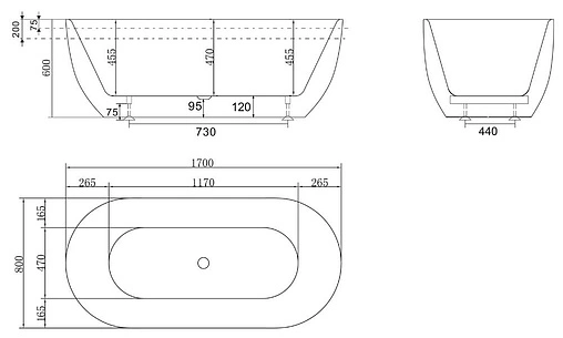 Ванна акриловая отдельностоящая BelBagno 170x80 белый BB70-1700-800