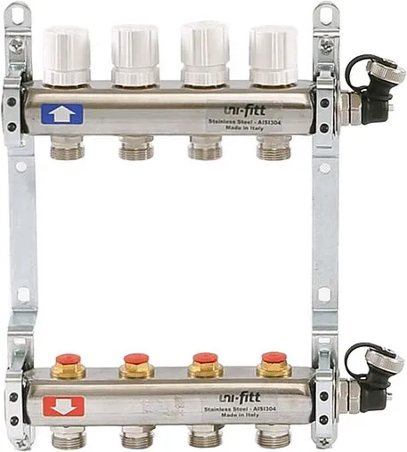 Группа коллекторная распределительная 4 отвода 1&quot;в/в x ¾&quot;ек Uni-fitt 451I4304