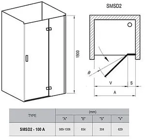 Дверь в нишу 1000мм прозрачное стекло Ravak Smartline SMSD2-100 A-R 0SPAAA00Z1, 2