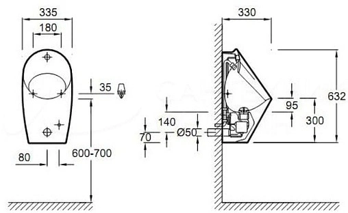 Писсуар с сенсорным смывом от сети Jacob Delafon Patio белый E1547-00