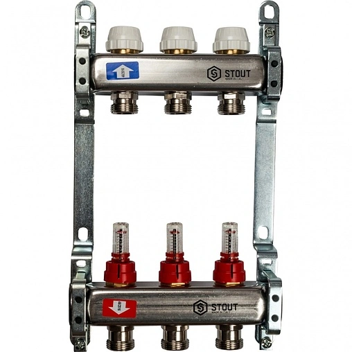 Группа коллекторная с расходомерами 3 отвода 1&quot;в/в x ¾&quot;ек Stout SMS 0917 000003