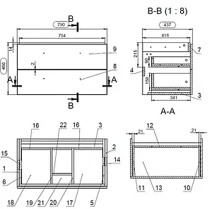 Тумба-умывальник подвесная Cersanit Lara 80 орех 64138+, 2