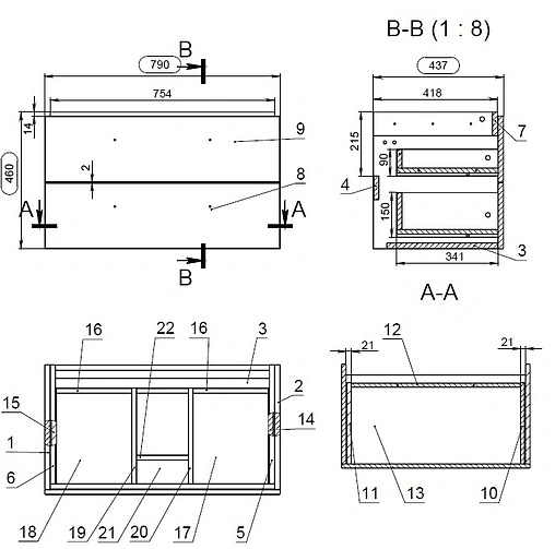 Тумба-умывальник подвесная Cersanit Lara 80 орех 64138+