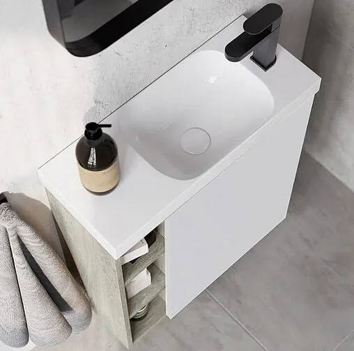 Тумба под умывальник подвесная Aqwella Alba 60 R белый/камень натуральный ALB0106RLS