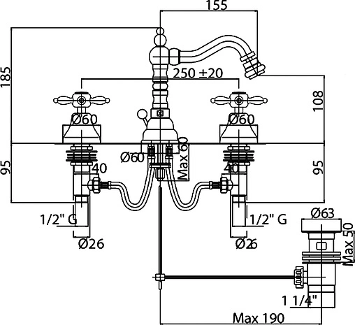 Смеситель для биде Cezares Nostalgia хром NOSTALGIA-BBS2-01