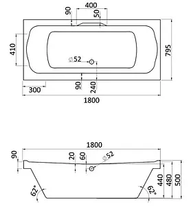 Ванна акриловая Santek Корсика 180x80 1WH111981 Ванна акриловая Santek Корсика 180x80 1WH111981, 2