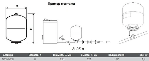 Гидроаккумулятор Uni-Fitt WS PRO 8л 10 бар 900W0008