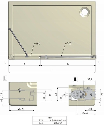 Неподвижный сегмент 440мм прозрачное стекло Roltechnik Tower Line TBD/440 744-0380000-00-02