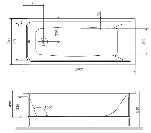 Ванна акриловая Am.Pm Gem 150x70 W90A-150-070W-A