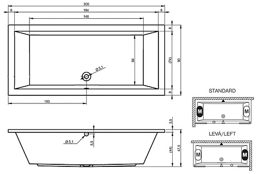 Ванна акриловая Riho LUSSO 200x90 B016001005