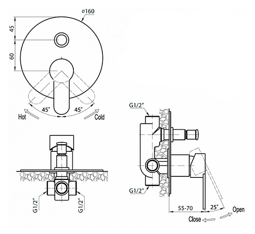 Смеситель для ванны скрытого монтажа Cezares Laconico белый матовый/хром LACONICO-C-VDI-BLC