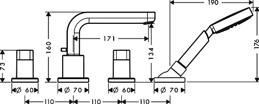 Смеситель на борт ванны на 4 отверстия Hansgrohe Metris S хром 31446000