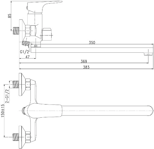 Смеситель для ванны с длинным изливом Rossinka хром RS31-32