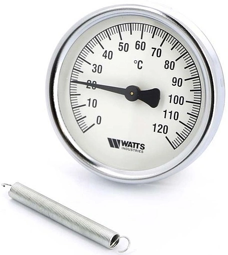 Термометр биметаллический накладной Watts F+R810 TCM 80мм 120°С от 1 до 2&quot; 10006505