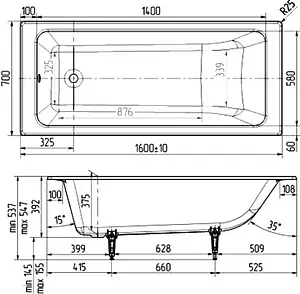 Ванна чугунная Wotte Line 1600x700, 2