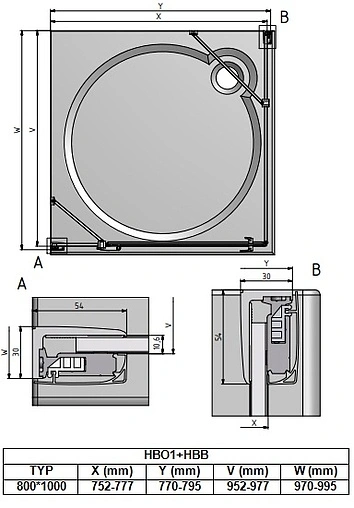 Душевое ограждение 800x1000мм прозрачное стекло Roltechnik Hitech Line HBO1+HBB/800*1000 284-8000000-06-02+286-1000000-06-02
