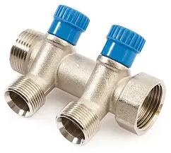 Коллектор регулирующий проходной 2 отвода синий ¾"в/н x ¾"ек General Fittings 630057N0505B2H