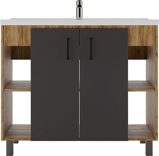 Тумба-умывальник напольный Домино Craft 100 графит/дуб вотан DCr2205T+4640021065204