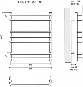 Полотенцесушитель водяной лесенка Lemark Luna П7 500x600 полированная сталь LM41607 Полотенцесушитель водяной лесенка Lemark Luna П7 500x600 полированная сталь LM41607, 2