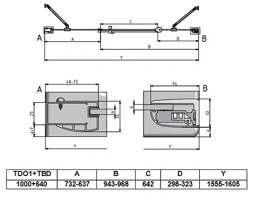 Дверь в нишу 1600мм прозрачное стекло Roltechnik Tower Line TDO1+TBD/1000*640 724-1000000-00-02+744-0580000-00-02