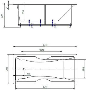 Ванна акриловая Aquatek Феникс 160x75 L с фронтальной панелью, с каркасом (разборный) FEN160-0000022, 2