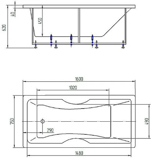 Ванна акриловая Aquatek Феникс 160x75 L с фронтальной панелью, с каркасом (разборный) FEN160-0000022