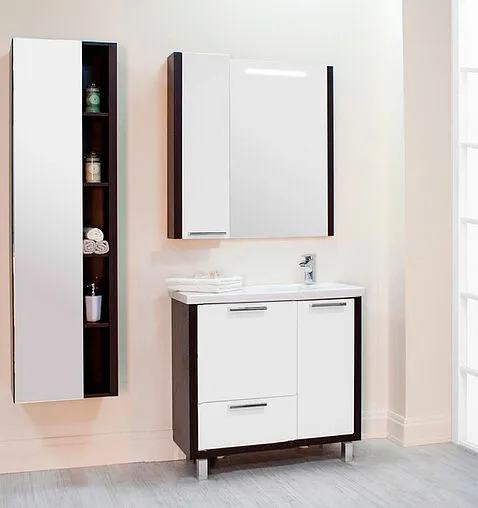 Шкаф-зеркало Aquaton Брайтон 80 L белый/венге 1A186102BR500