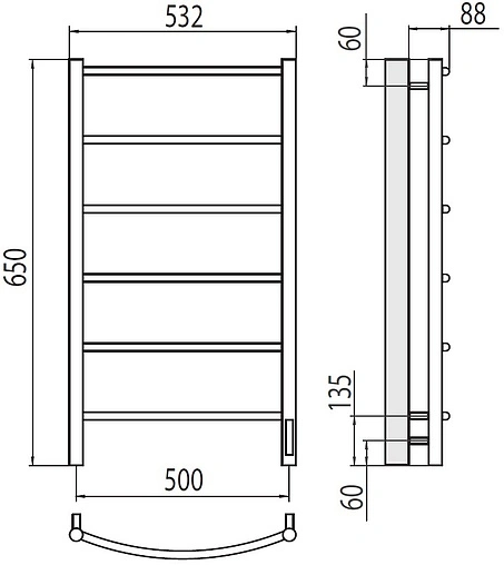 Полотенцесушитель электрический лесенка Terminus Классик П6 500х650 электро quick touch полированная сталь 4670078531322