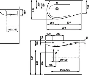 Раковина Laufen Alessi 90 L c покрытием LCC белый 8.1497.5.400.104.1 Раковина Laufen Alessi 90 L c покрытием LCC белый 8.1497.5.400.104.1, 2