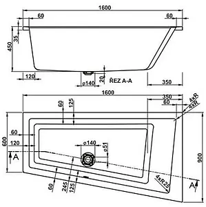 Ванна акриловая Vagnerplast Cavallo 160x90 R VPBA169CAV3PX-04, 2