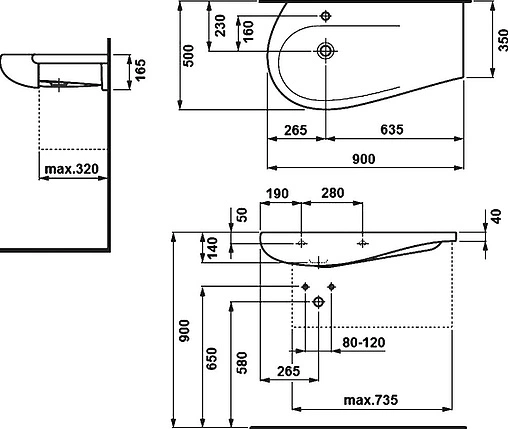 Раковина Laufen Alessi 90 L c покрытием LCC белый 8.1497.5.400.104.1