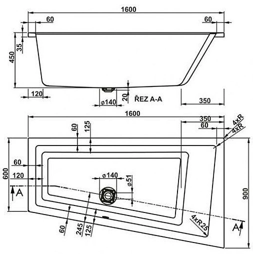 Ванна акриловая Vagnerplast Cavallo 160x90 R VPBA169CAV3PX-04