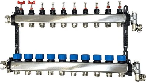 Группа коллекторная с расходомерами 10 отводов 1&quot;в/н x ¾&quot;ек Henco UFH-0605MDSS10