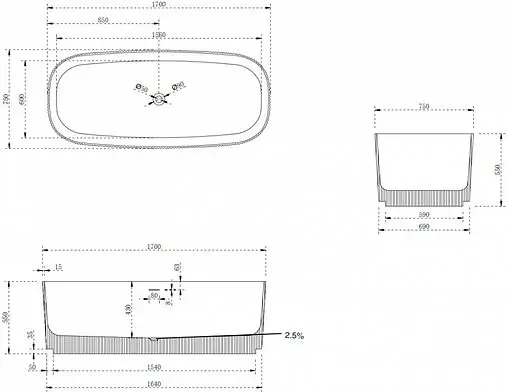 Ванна отдельностоящая из искусственного камня Abber Stein 170x75 белый AS9601