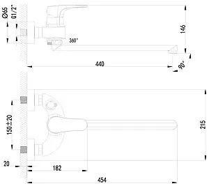 Смеситель для ванны с длинным изливом Lemark Shift хром LM4317C Смеситель для ванны с длинным изливом Lemark Shift хром LM4317C, 2