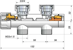 Узел нижнего подключения радиатора терморегулирующий прямой М22x1.5 x ¾"ек (½"н) Schlosser Duo-Plex белый 602100031, 2