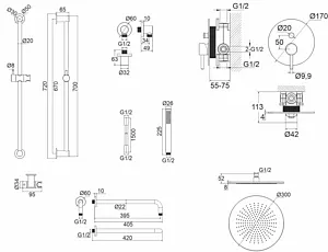 Душевая система со смесителем для душа WHITECROSS Y gold золото YSET05GL Душевая система со смесителем для душа WHITECROSS Y gold золото YSET05GL, 2