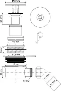 Сифон для душевого поддона Mc Alpine хром MRS8MECPB, 2