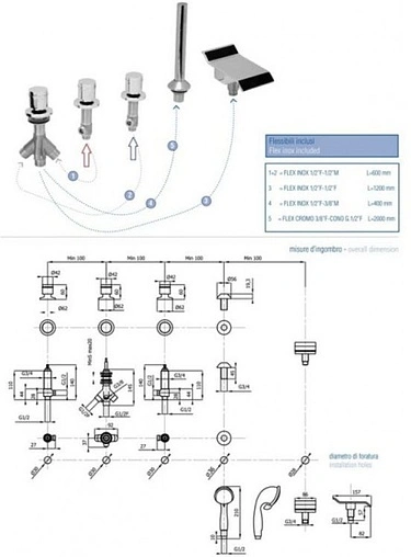 Смеситель на борт ванны на 5 отверстий Vega Piccolo хром 91А0155022