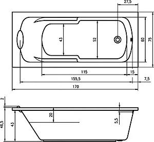 Ванна акриловая Riho VIRGO 170x75 BZ0700500000000, 5