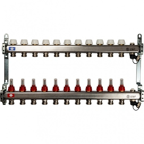 Группа коллекторная с расходомерами 11 отводов 1&quot;в/в x ¾&quot;ек Stout SMS 0927 000011