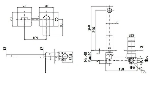 Смеситель для раковины из стены Paffoni Tango полированная сталь TA106ST70