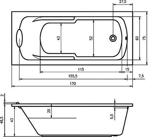 Ванна акриловая Riho VIRGO 170x75 BZ0700500000000