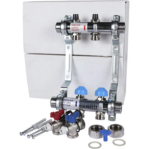 Группа коллекторная без расходомеров 2 отвода 1&quot;н/н x ¾&quot;ек Rehau HKV 12180211001