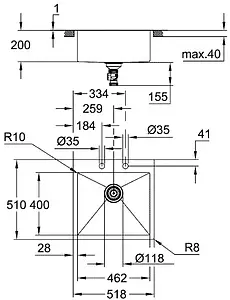 Мойка кухонная Grohe K800-51.8 нержавеющая сталь 31583SD1 Мойка кухонная Grohe K800-51.8 нержавеющая сталь 31583SD1, 2