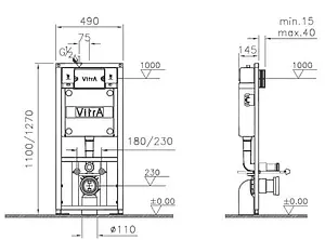 Инсталляция для подвесного унитаза Set 3 в 1 VitrA Concealed Cisterns 700-1873 с кнопкой хром глянцевый Инсталляция для подвесного унитаза Set 3 в 1 VitrA Concealed Cisterns 700-1873 с кнопкой хром глянцевый, 2