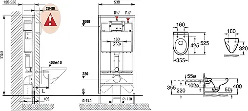 Комплект 5 в 1 Roca Victoria 893100000 с кнопкой хром глянцевый