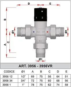 Трехходовой термостатический смесительный клапан 1&quot; +25...+65°С Kvs 3.6 Far Termo FA 3956 1, 2