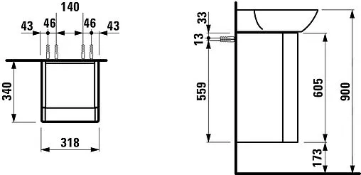 Тумба-умывальник подвесная Laufen INO 31.8 L тёмный орех 4.2535.1.030.171.1+8.1030.2.000.104.1