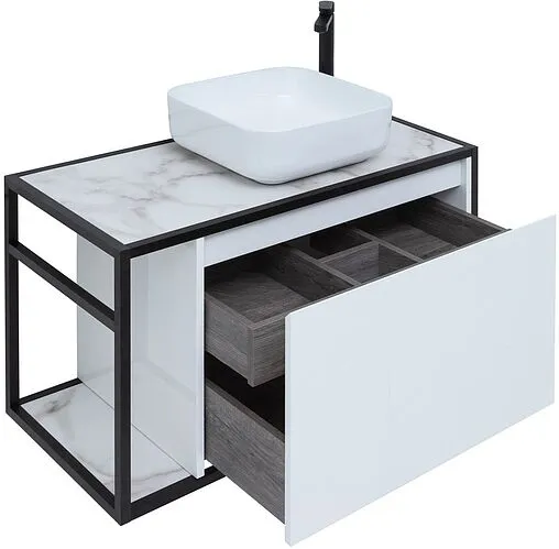 Тумба-умывальник подвесная Aquanet Nova Lite LOFT 90 R белый глянец 00261651+